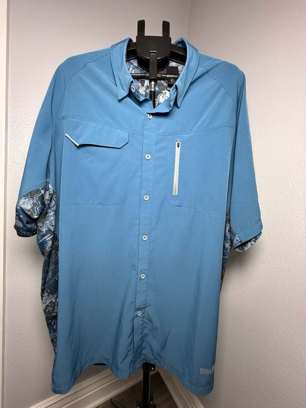 World Wide Sportsman Performance Fishing Shirt Blue Digital Camo